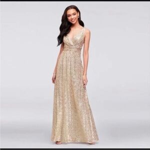 David’s bridal sparkly gold bridesmaid dress